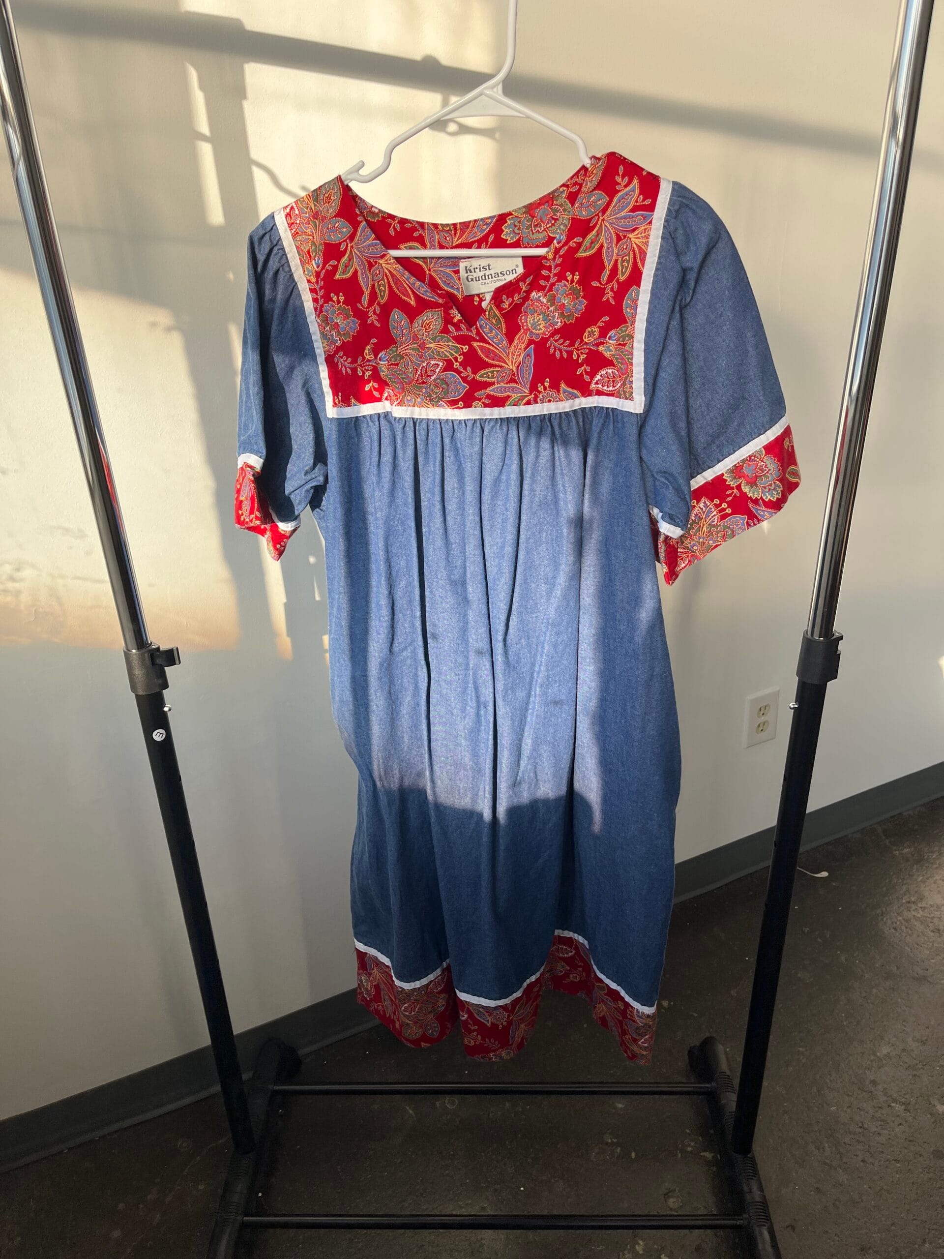 Vintage Krist Gudnason cotton chambray prairie dress M